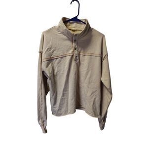 Hem & Thread Beige Large Half Button Long‎ Sleeve Pullover
